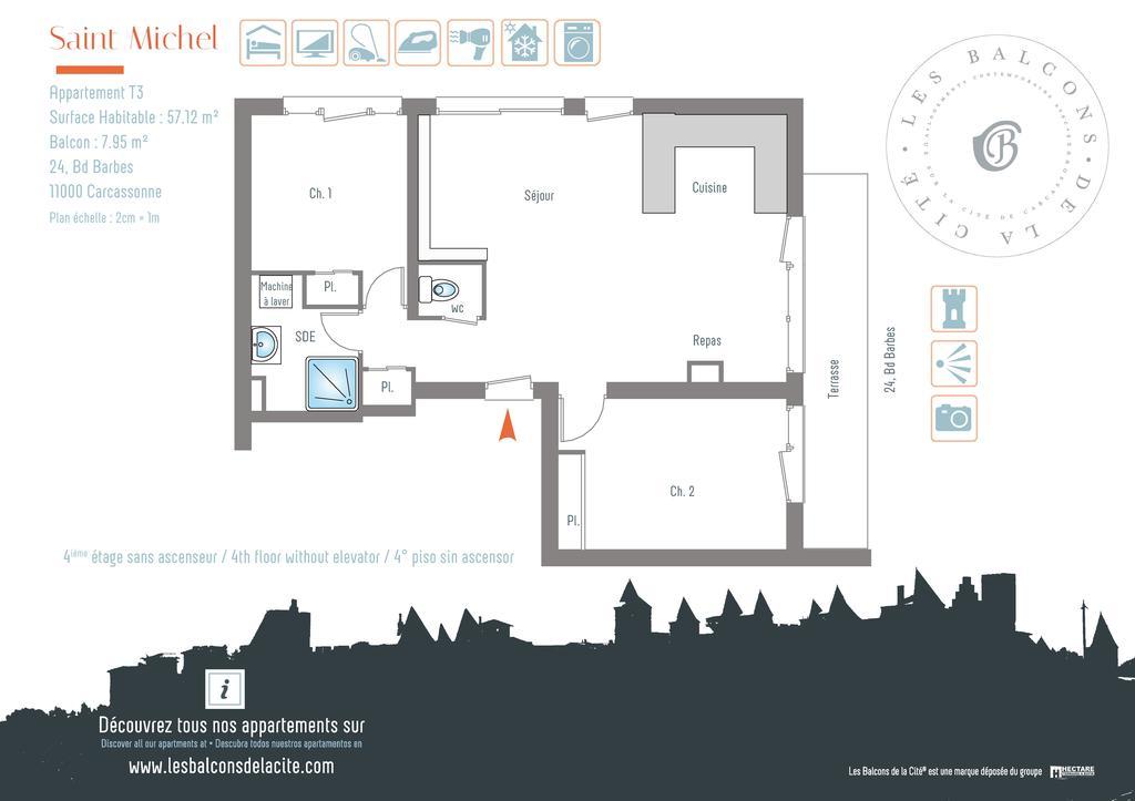Appartement Le Saint Michel - Les Balcons De La Cite Carcassonne Zewnętrze zdjęcie